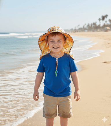 SOMBRERO CON SILBATO CON DISEÑO DE CONEJOS Y CORAZONES ROSA