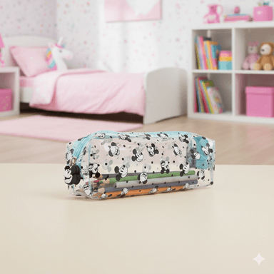 CARTUCHERA ESCOLAR DE MICKEY MOUSE TRANSPARENTE CON 1 DIVISIÓN