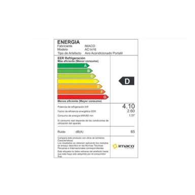 AIRE ACONDICIONADO PORTATIL IMACO  AC1416, ENFRIAMIENTO, 14,000 BTU/H, - 3