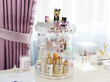 ORGANIZADOR MEGIM GIRATORIO TRANSPARENTE DE MAQUILLAJE COSMÉTICOS ROTACION 360 GRADOS