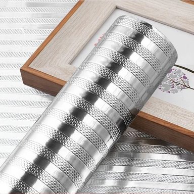 LAMINA MEGIM DECORATIVO PLATEADO PAPEL ALUMINIO ADHESIVO COCINA 5 METROS