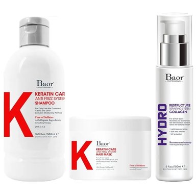 SHAMPOO BAOR PROFESSIONAL POST ALISADO + MASCARILLA + HYDRO COLLAGEN K KERATIN CARE
