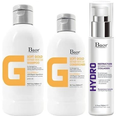 SHAMPOO BAOR PROFESSIONAL REPARADOR + ACONDICIONADOR + HYDRO COLLAGEN G SOFT GOLD