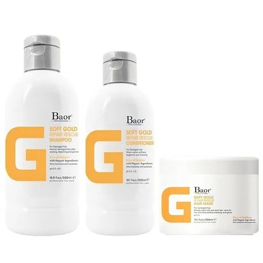 SHAMPOO BAOR PROFESSIONAL REPARADOR + ACONDICIONADOR + MASCARILLA G SOFT GOLD