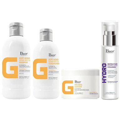 SHAMPOO BAOR PROFESSIONAL + ACONDICIONADOR + MASCARILLA + HYDRO G SOFT GOLD