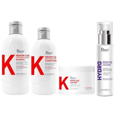 SHAMPOO BAOR PROFESSIONAL + ACONDICIONADOR + MASCARILLA + HYDRO K KERATIN CARE