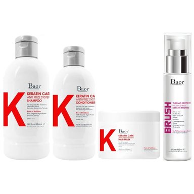 SHAMPOO BAOR PROFESSIONAL EMPHASEBKC012 + ACONDICIONADOR + MASCARILLA + BRUSH BAOR K KERATIN CARE
