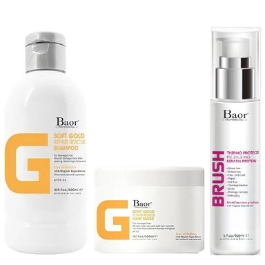 SHAMPOO BAOR PROFESSIONAL EMPHASEBSG011 REPARADOR + MASCARILLA + BRUSH THERMO PROTECT BAOR G SOFT GOLD