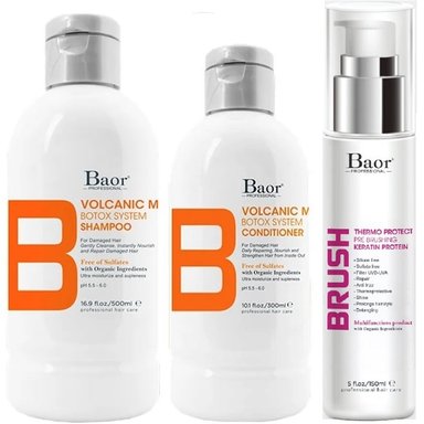 SHAMPOO BAOR PROFESSIONAL EMPHASEBVM010 POST BOTOX + ACONDICIONADOR + BRUSH BAOR B VOLCANIC MUD