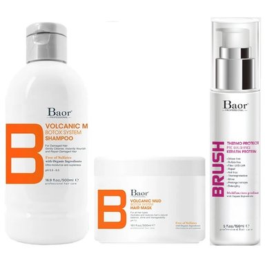 SHAMPOO BAOR PROFESSIONAL EMPHASEBVM011 HIDRATANTE POST BOTOX + MASCARILLA + BRUSH BAOR B VOLCANIC MUD