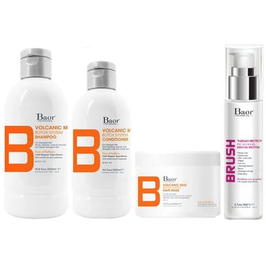 SHAMPOO BAOR PROFESSIONAL EMPHASEBVM012 + ACONDICIONADOR + MASCARILLA + BRUSH BAOR B VOLCANIC MUD