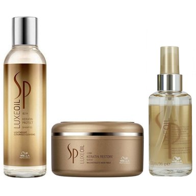 SHAMPOO WELLA PROFESSIONALS EMPHASEWSPL007 200ML CON ACEITE ARGÁN + MASCARILLA + ELIXIR WELLA LUXE OIL KERATIN