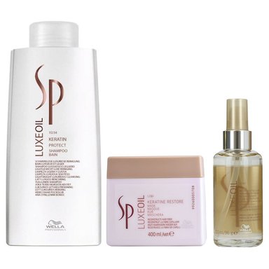 SHAMPOO WELLA PROFESSIONALS EMPHASEWSPL009 1000ML CON ACEITE ARGÁN + MASCARILLA + ELIXIR WELLA LUXE OIL KERATIN