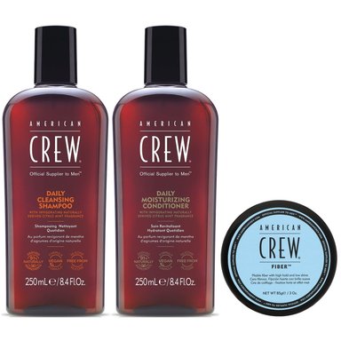 SHAMPOO AMERICAN CREW DAILY + ACONDICIONADOR + CERA FIBER 85G MEN - 1