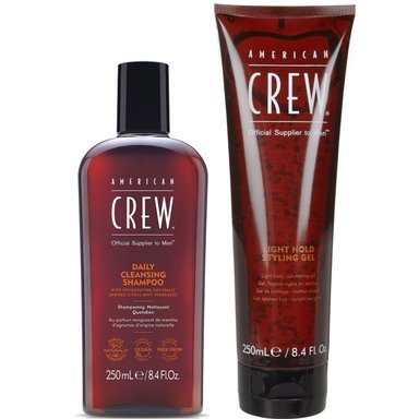 SHAMPOO AMERICAN CREW 250ML DAILY + LIGHT HOLD STYLING GEL MEN - 1