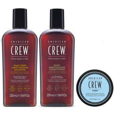 SHAMPOO AMERICAN CREW HIDRATANTE + ACONDICIONADOR +CERA FIBER 85G MEN - 1
