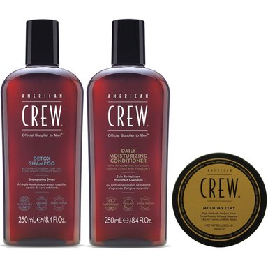 SHAMPOO AMERICAN CREW DETOX + ACONDICIONADOR + CERA MOLDING CLAY MEN - 1