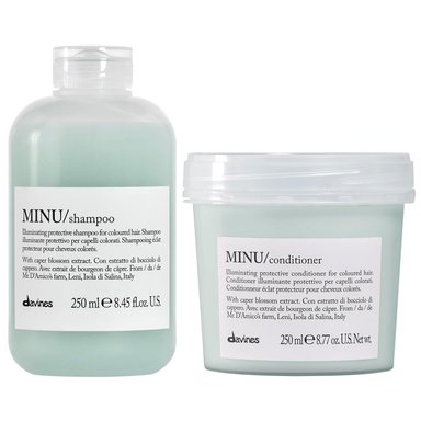 SHAMPOO ILUMINADOR CABELLO TEÑIDO 250ML + ACONDICIONADOR DAVINES MINU - 1