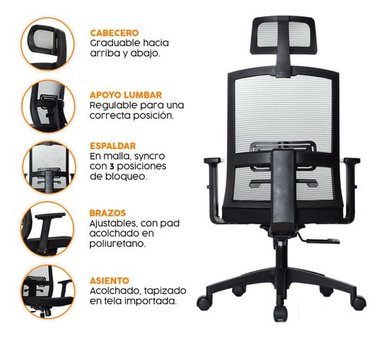 SILLA ERGONOMICA BONNO MONK NEGRO CON CABECERO - 2