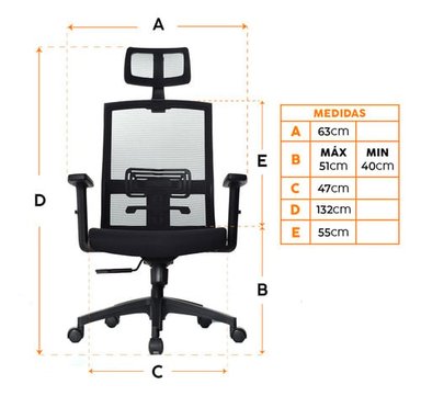 SILLA ERGONOMICA BONNO MONK NEGRO CON CABECERO - 3