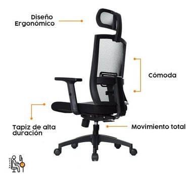 SILLA ERGONOMICA BONNO MONK NEGRO CON CABECERO - 4