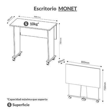 ESCRITORIO DE MELAMINA BONNO MONET 40 CM X 80 CM RUSTICO DESMONTABLE - 3