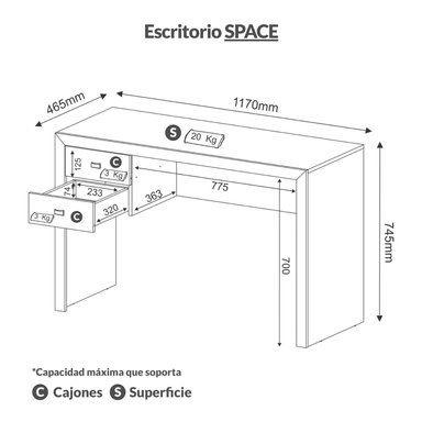 ESCRITORIO DE MELAMINA BONNO SPACE 46.5 CM X 117 CM BLANCO - 2