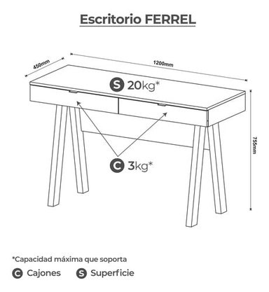 ESCRITORIO DE MELAMINA BONNO FERREL 45 CM X 120 CM ALMENDRA - 4