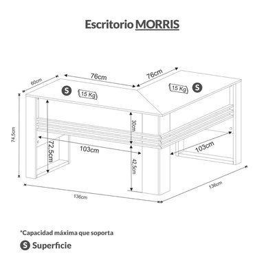 ESCRITORIO DE MELAMINA BONNO MORRIS 60 CM X 136 CM NOGAL - 3