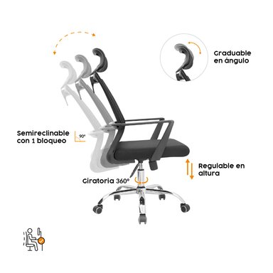 SILLA DE ESCRITORIO BONNO LYN NEGRO CON CABECERO - 3