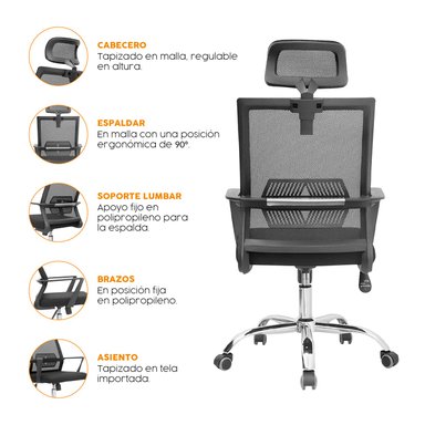 SILLA DE ESCRITORIO BONNO LYN NEGRO CON CABECERO - 4