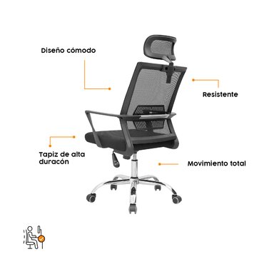SILLA DE ESCRITORIO BONNO LYN NEGRO CON CABECERO - 5