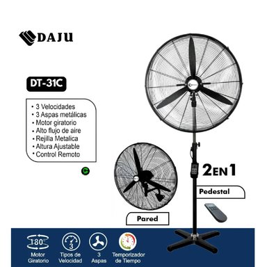 VENTILADOR 2 EN 1 DAJU  DT-31C 30' DE PARED Y PISO C/CONTROL REMOTO