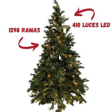 ÁRBOL TIPO PINO FLORIPA BPIN210LD DE 210CM 1298 RAMAS 410 LUCES LED