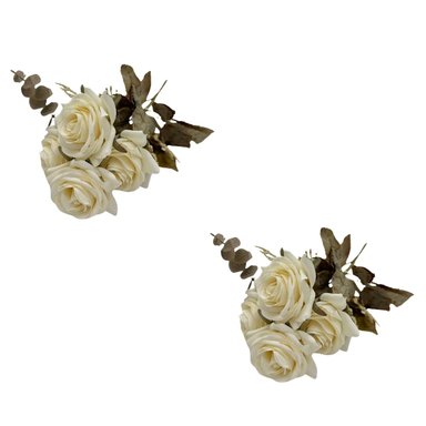 PACK 2 ACCESORIOS HOGAR FLORIPA 8224-BL BLANCO BOUQUETS ROSA BOTON