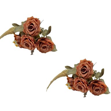 PACK 2 ACCESORIOS HOGAR FLORIPA 8223-MAR MARRON BOUQUETS ROSA ENVEJECIDO