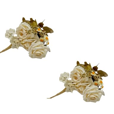 PACK 2 ACCESORIOS HOGAR FLORIPA 8223-BL BLANCO BOUQUETS ROSA ENVEJECIDO