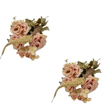 PACK 2 ACCESORIOS HOGAR FLORIPA 8223-ROS ROSADO BOUQUETS ROSA ENVEJECIDO