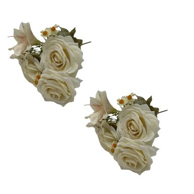 PACK 2 ACCESORIOS HOGAR FLORIPA 8226-BL BLANCO BOUQUETS MIX ROSAS