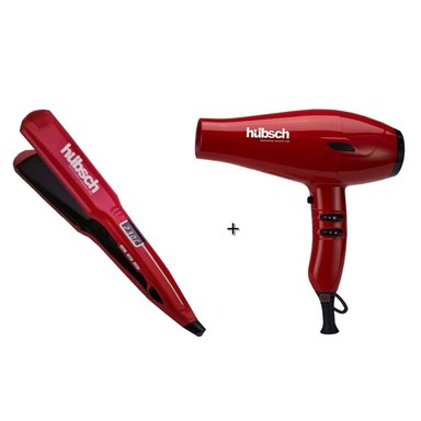 SECADOR HUBSCH 2400W + ALISADOR CABELLO AC ROJO