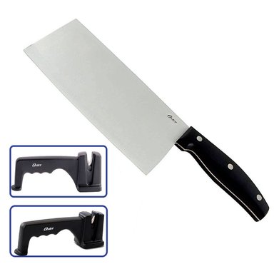HACHA CUCHILLO DE CARNICERO OSTER GRANGER ACERO INOXIDABLE + AFILADOR DE CUCHILLO