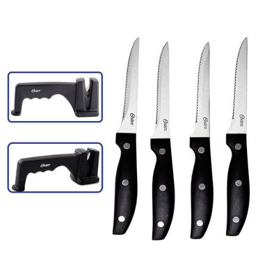 CUCHILLOS OSTER GRANGER-4 ACERO INOXIDABLE STEAK KNIFE 4 PIEZAS ACERO+ AFILADOR DE CUCHILLO