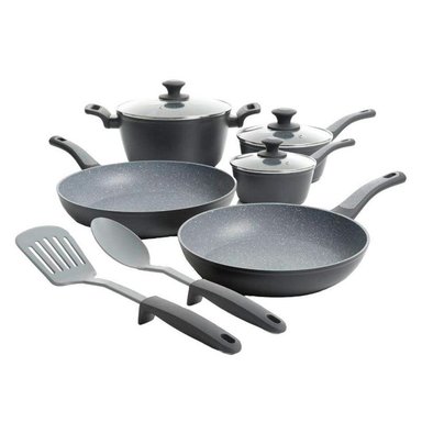 JUEGO DE OLLAS OSTER BASTONE NEGRO 10 PIEZAS ALUMINIO FORJADO