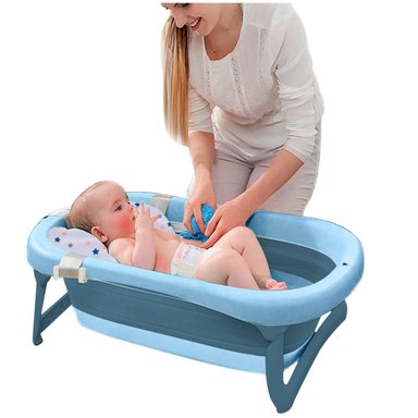 BAÑERA PLEGABLE BABY KITS CON TERMÓMETRO JELLY AZUL + ACCESORIOS - 2