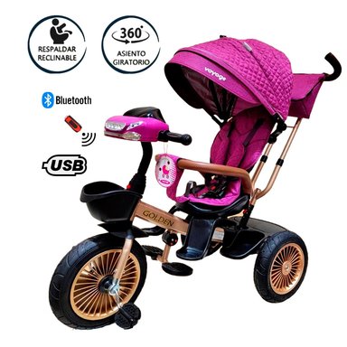 TRICICLO ASIENTO GIRATORIO VOYAGE GOLDEN CON TELA UV FUCSIA