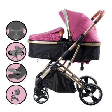 COCHE CUNA EBABY SATURNO ROSADO MOISEÉS DE LUJO