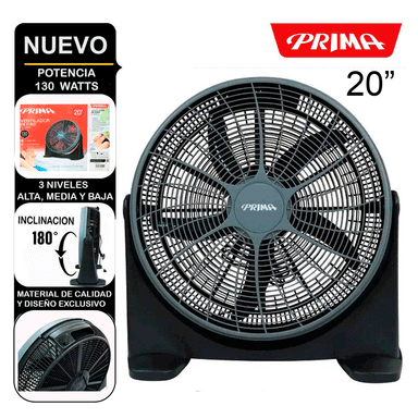 VENTILADOR DE SUELO PRIMA YL-2020P 130 WATTS BOX RECIRCULATE 20" NEGRO