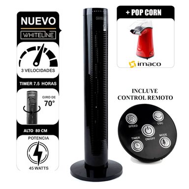 COMBO VENTILADOR DE TORRE WHITELINE 3V YF-T03214 + POP CORN MAKER PO120R IMACO