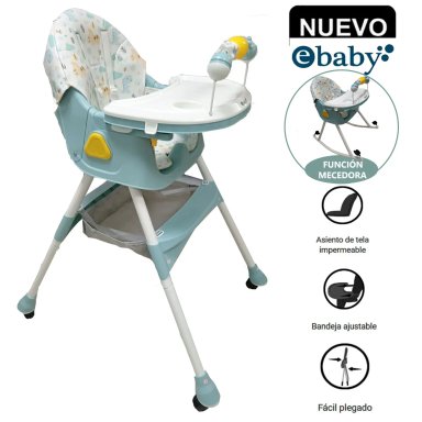 SILLA DE COMER ASIENTO RECLINABLE CON RUEDAS EBABY DALI VERDE