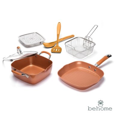 SET DE OLLA Y SARTÉN COPPER BEHOME COBRE 7 PIEZAS